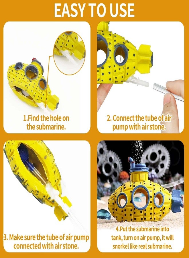 Moonorange Aquarium Air Bubbler Decoration Kit, Fish Tank Air Stone Set, Realistic Submarine Ornaments with Full Accessories. (Submarine Kit-Yellow) - Image 4